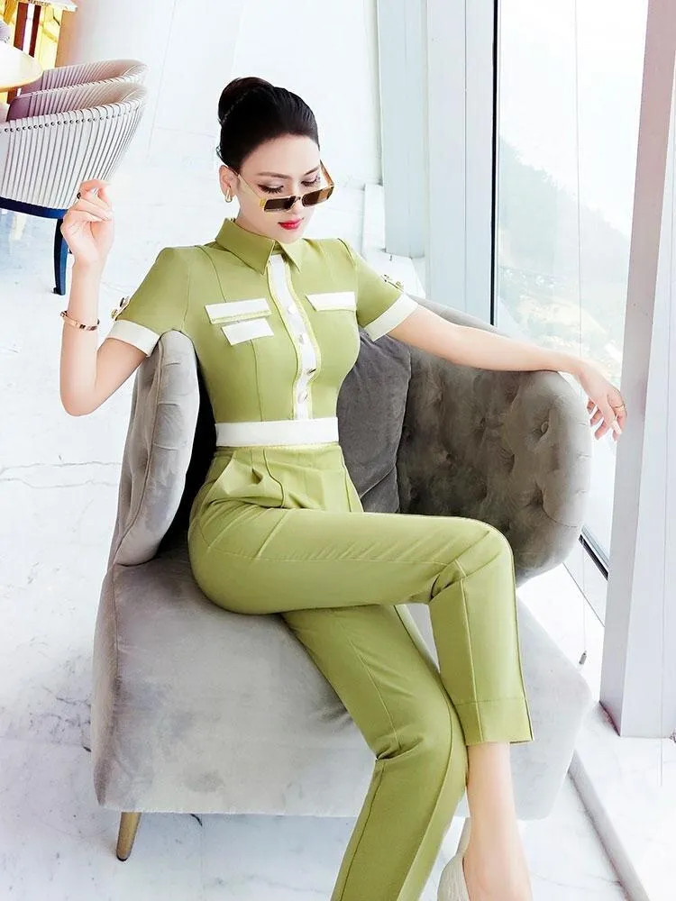 VJE Summer Women's Fashion OL Professional Short Sleeve Pants Jumpsuit - Fortu