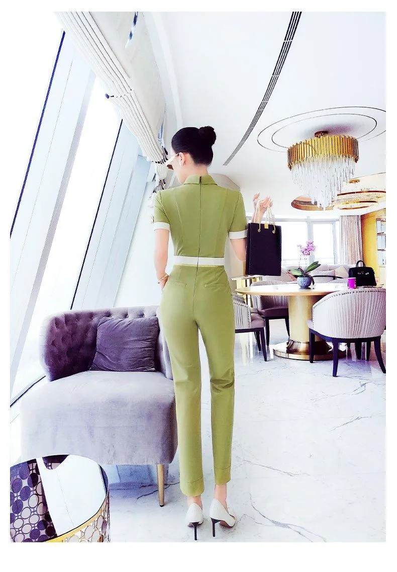 VJE Summer Women's Fashion OL Professional Short Sleeve Pants Jumpsuit - Fortu