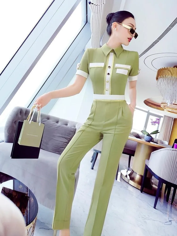 VJE Summer Women's Fashion OL Professional Short Sleeve Pants Jumpsuit - Fortu