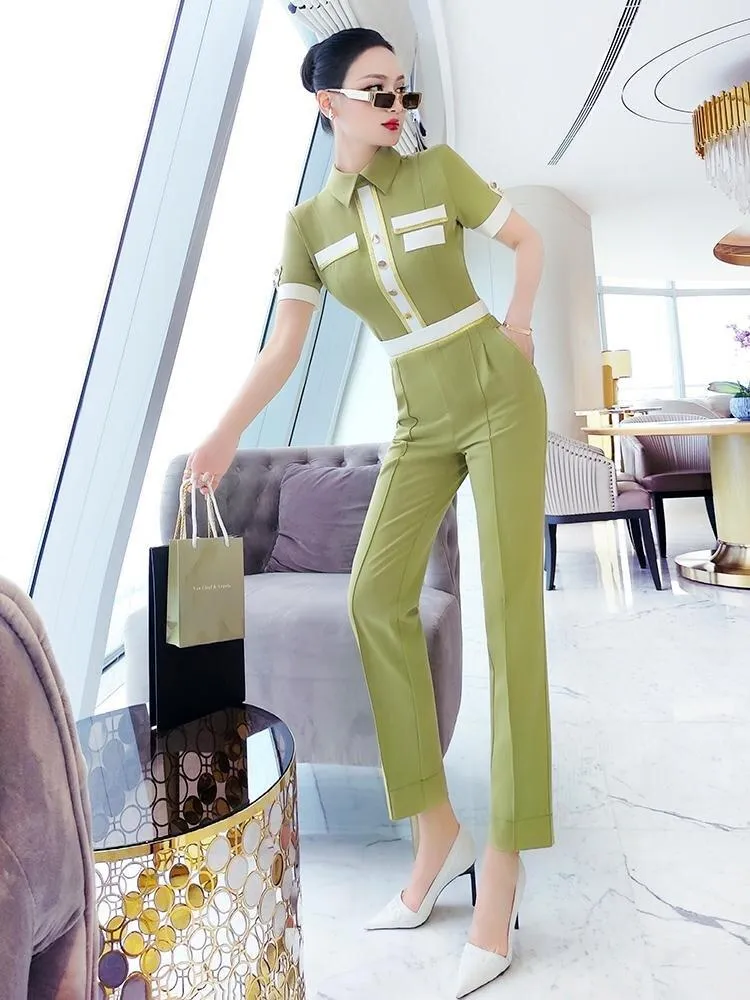 VJE Summer Women's Fashion OL Professional Short Sleeve Pants Jumpsuit - Fortu