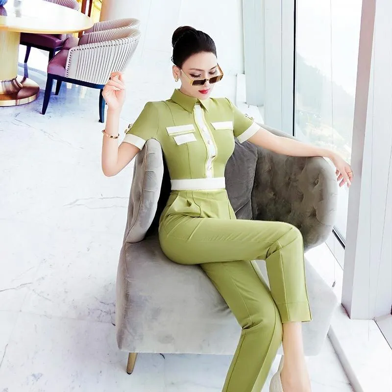 VJE Summer Women's Fashion OL Professional Short Sleeve Pants Jumpsuit - Fortu