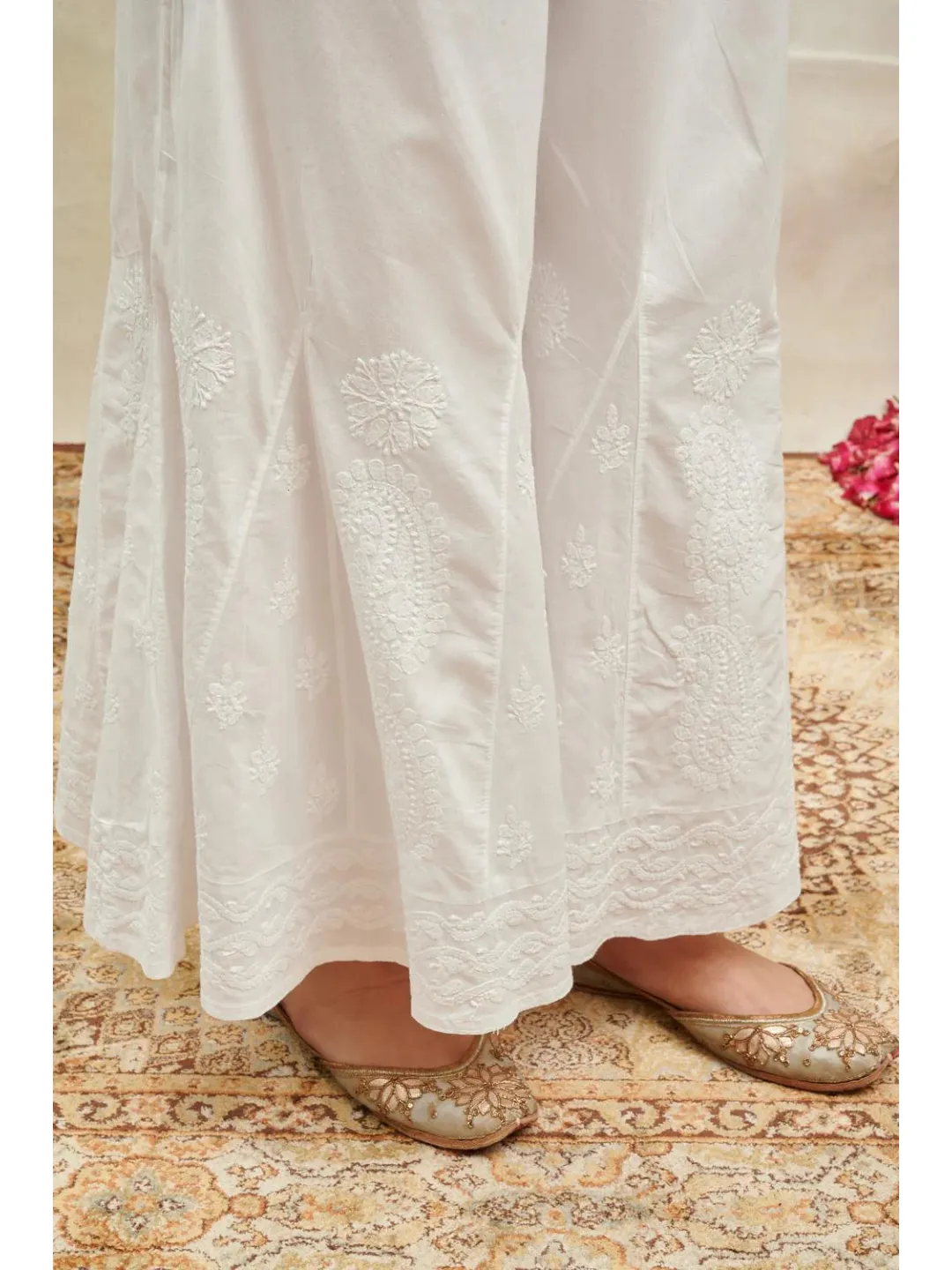 White Cotton Chikankari Embroidered Sharara Pants