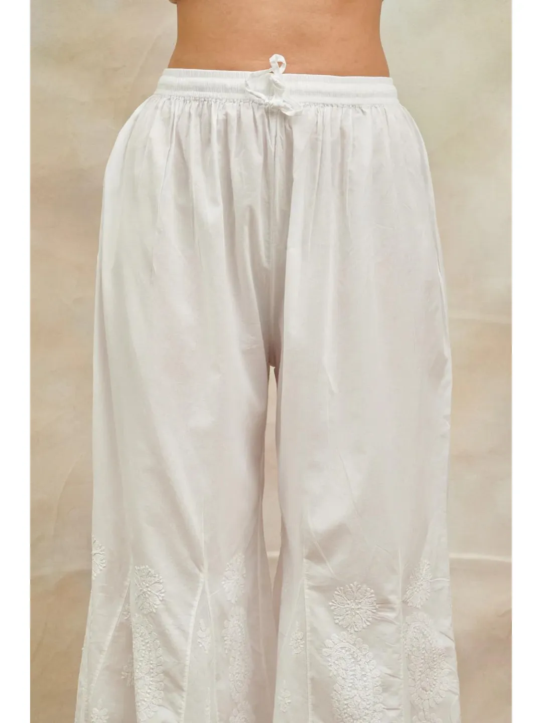 White Cotton Chikankari Embroidered Sharara Pants