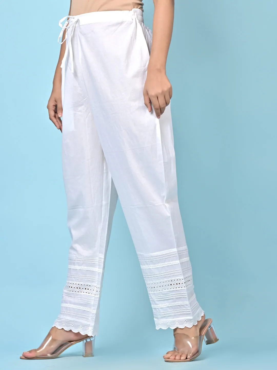 White Pintuck Cotton Pants