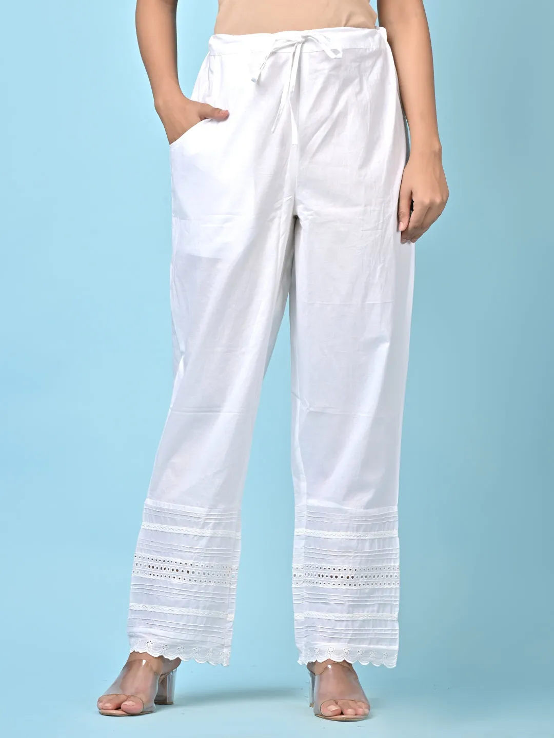 White Pintuck Cotton Pants