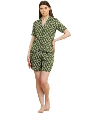 Women Night Suit Set Blue Printed (Size-3XL) (Color-GREEN)