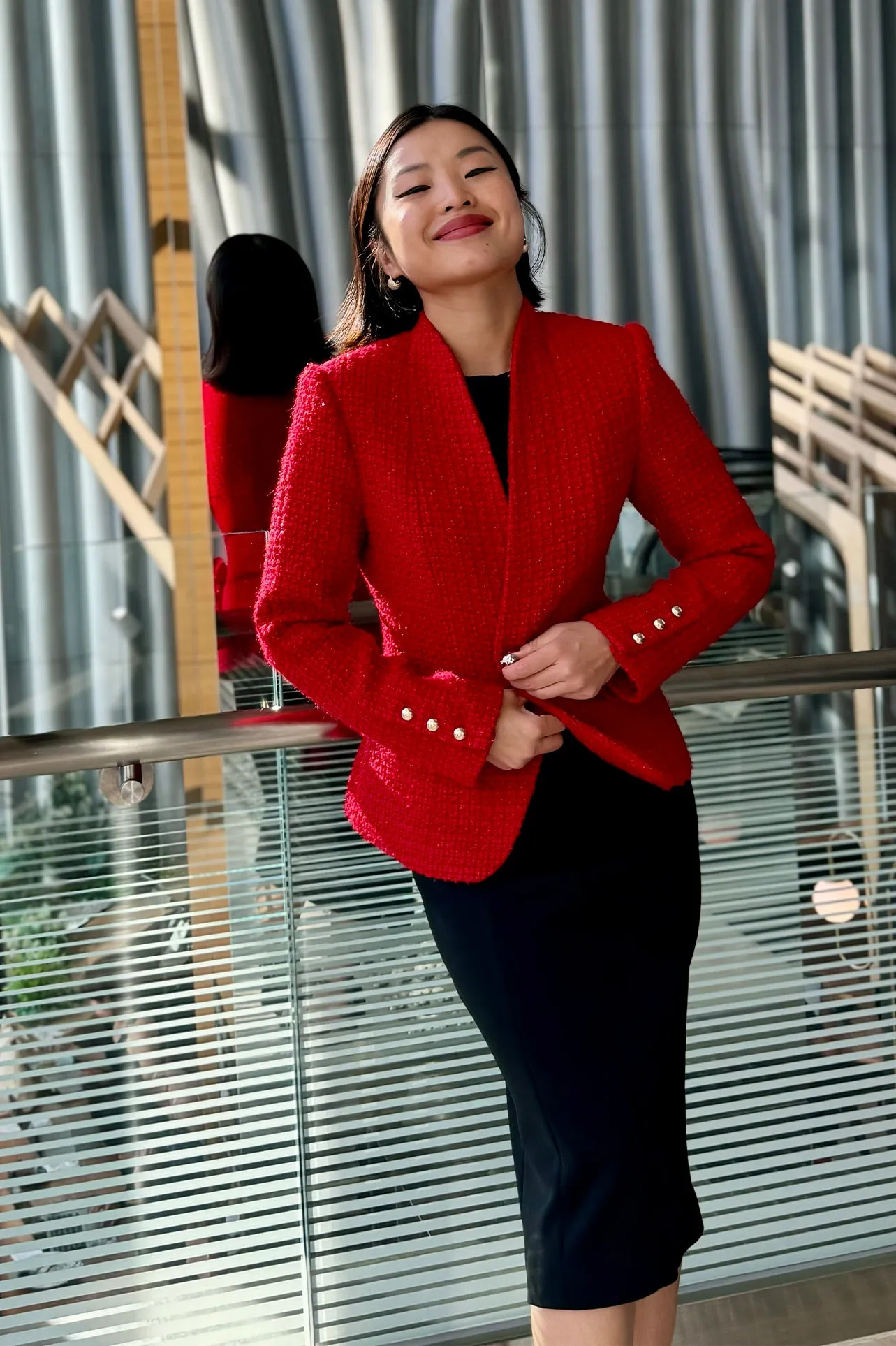 WOOL BLEND TWEED JACKET IN RED