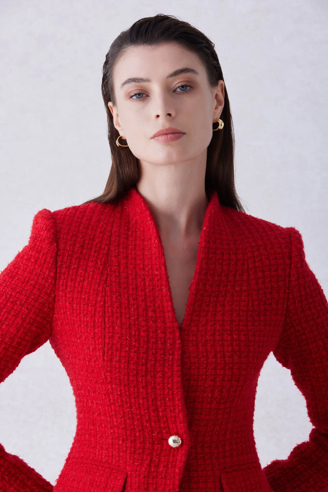 WOOL BLEND TWEED JACKET IN RED