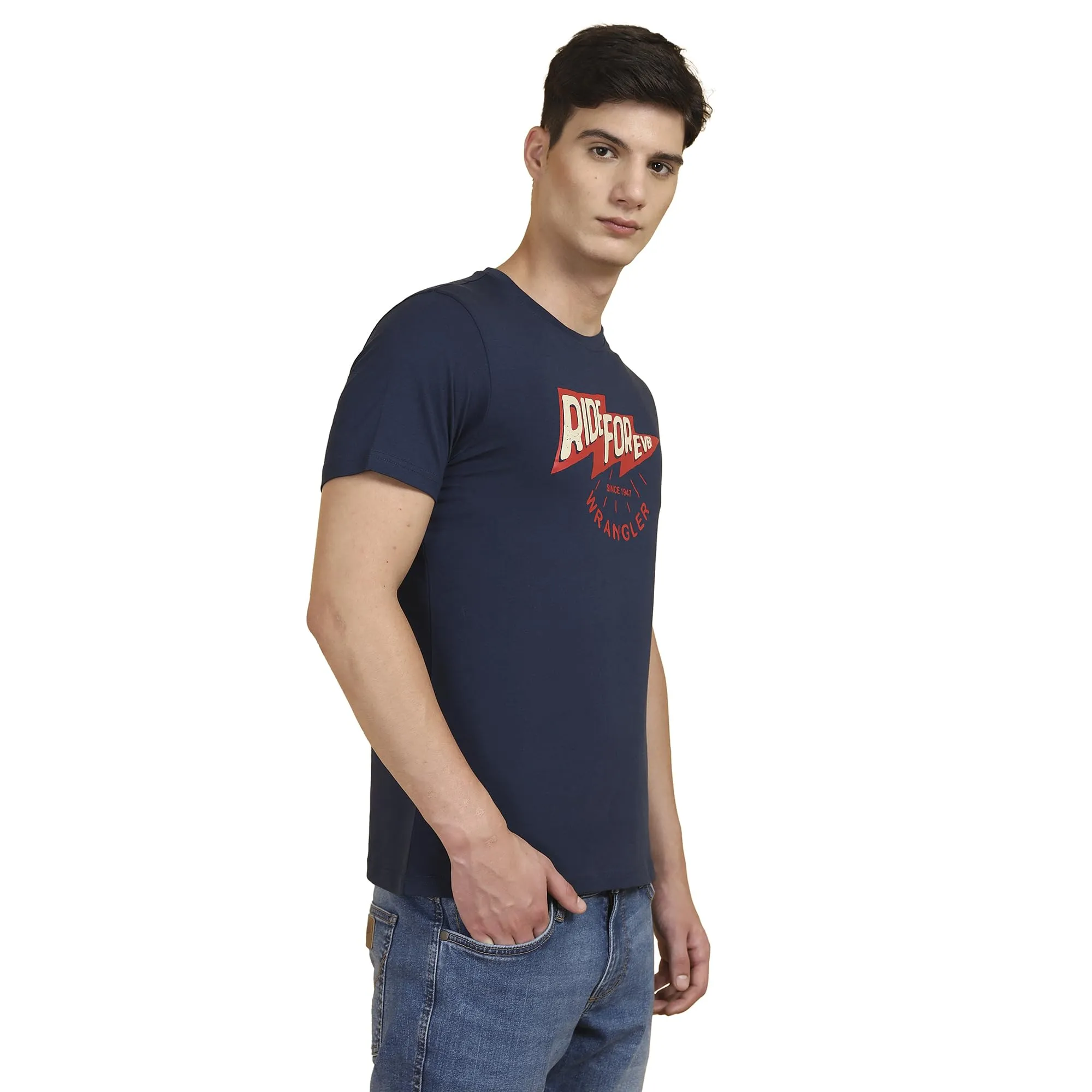 Wrangler Men's Regular Fit T-Shirt (WMTS006314_Blue