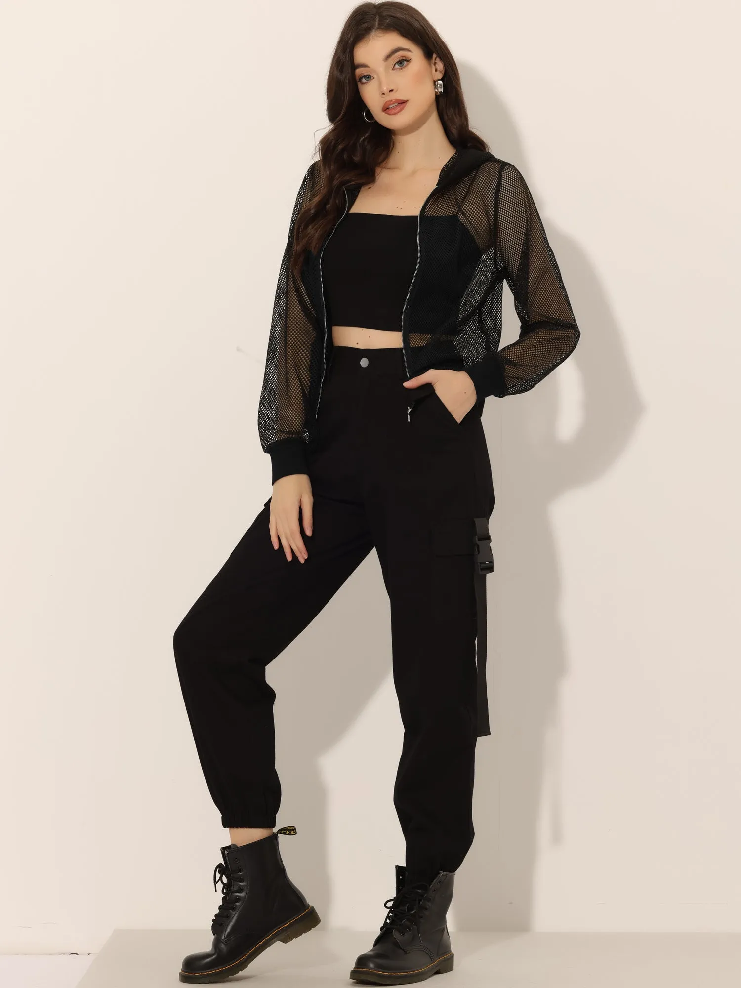 Zip Up Long Sleeve Mesh Sheer Hoodie Bomber Jackets