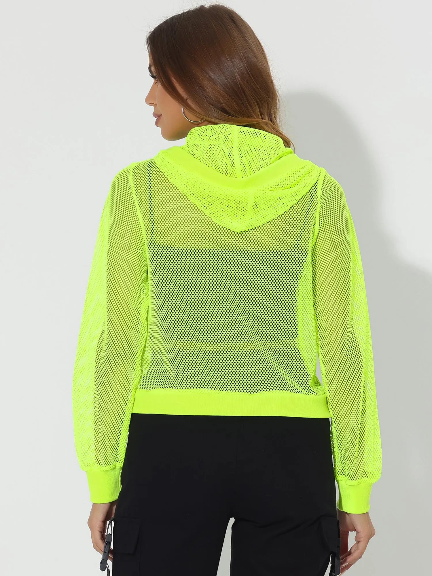 Zip Up Long Sleeve Mesh Sheer Hoodie Bomber Jackets